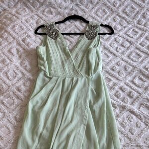 Green V cut dress